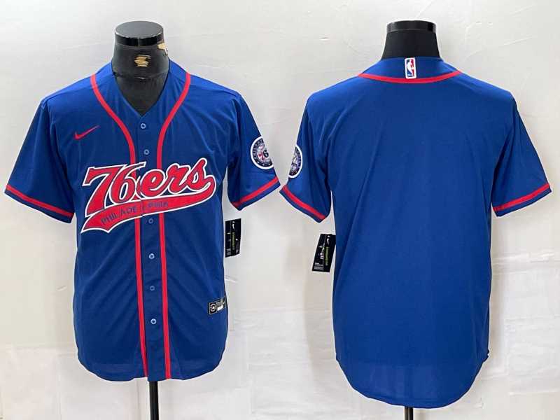 Mens Philadelphia 76ers Blue Black With Patch Cool Base Stitched Baseball Jersey->philadelphia 76ers->NBA Jersey